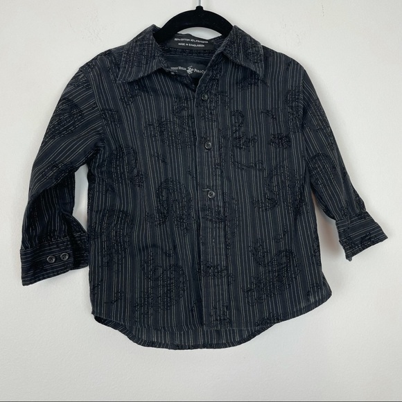 Beverly Hills Polo Club Black Striped Button Down Paisely Design Size 2T - Picture 1 of 4